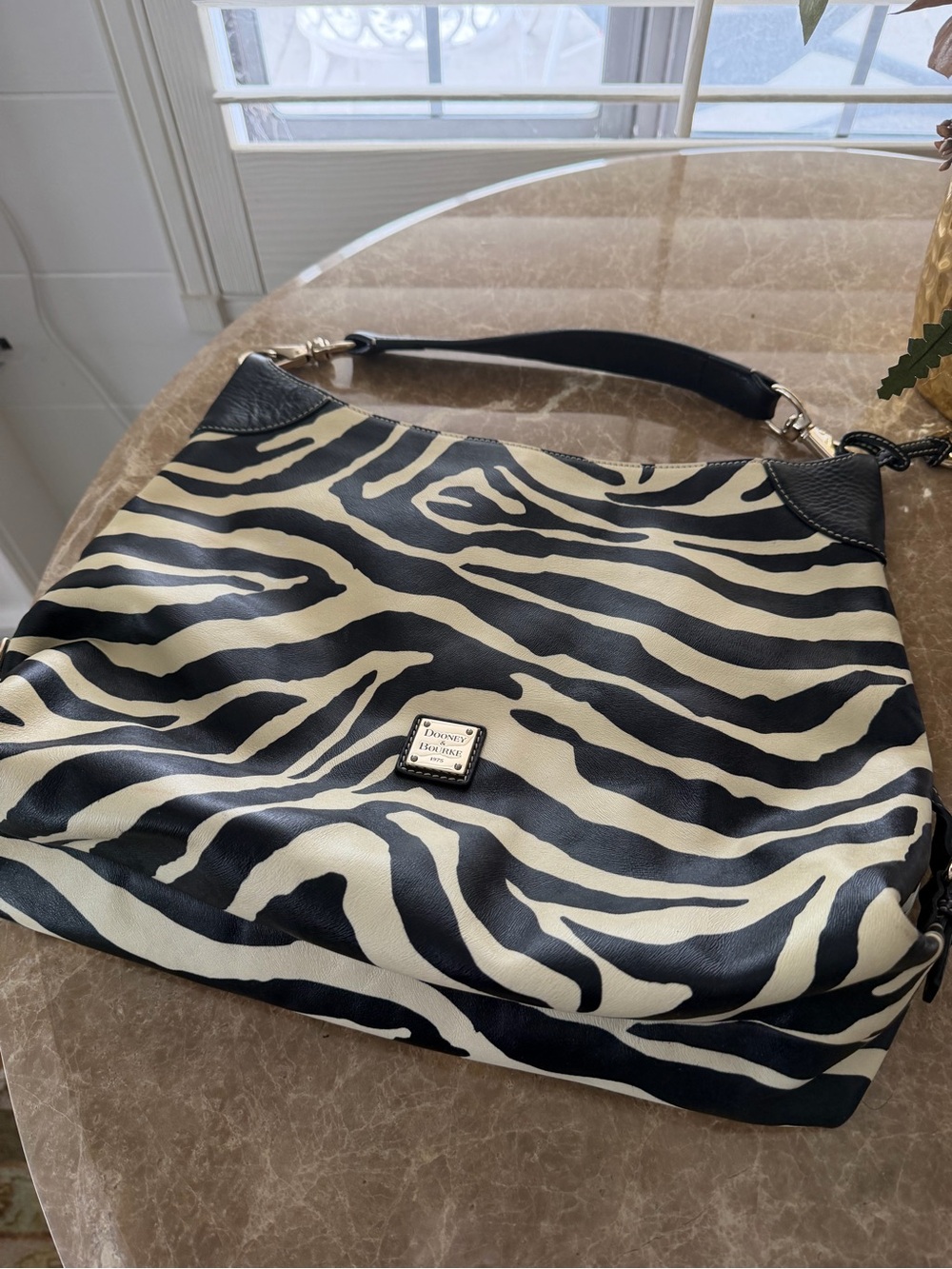 Dooney & Bourke Black and Cream Zebra-Print Hobo